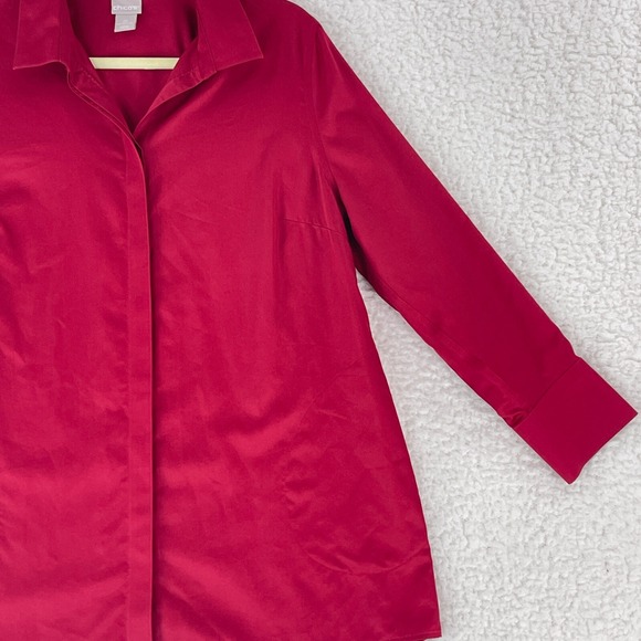 Chico's Solid‎ Red Button-Up Shirt Womens Long Sleeve Collared Size 12/14 Petite - Picture 3 of 14